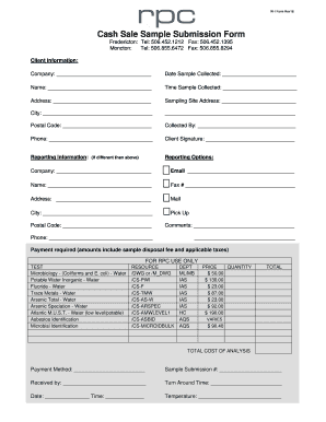 Cash Sale Sample Submission Form