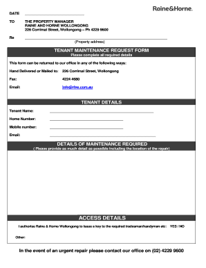 Tenant Maintenance Request Form
