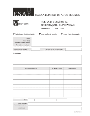FOLHA de SUMÁRIO de ORIENTAÇÃO / SUPERVISÃO