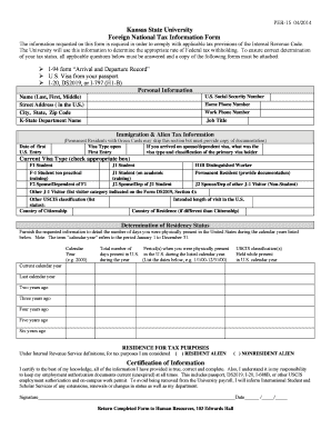 Kansas State University Foreign National Tax Information Form