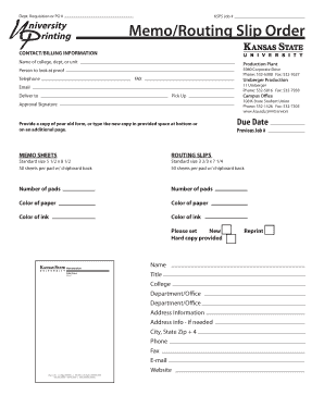 University Printing Memo Routing Slip Order