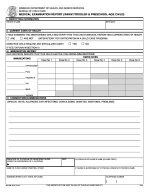 Missouri Child Care Medical Examination Report