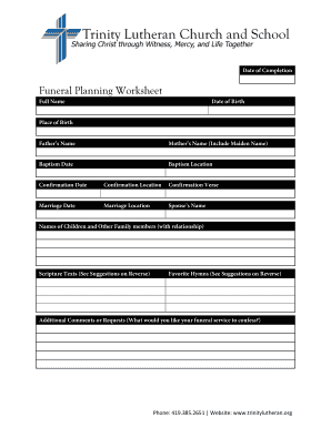 Funeral Planning Worksheet