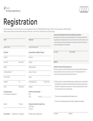 Anmeldeformular für Audi Driving Experience