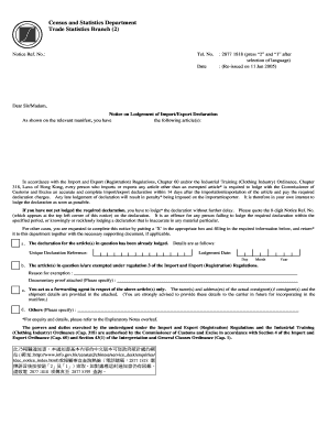 Hong Kong Import/Export Declaration Notice