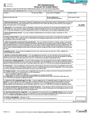 Saskatchewan TD1SK Personal Tax Credits Return