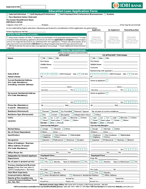 IDBI Bank Education Loan Application Form