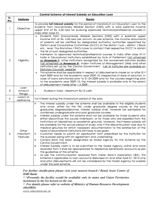 Central Scheme of Interest Subsidy on Education Loan