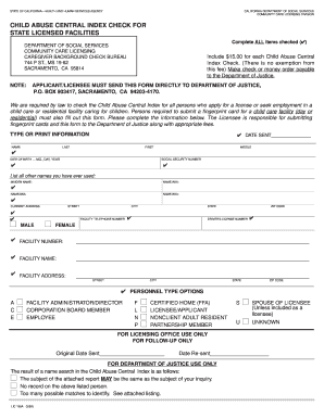 California Child Abuse Central Index Check Form