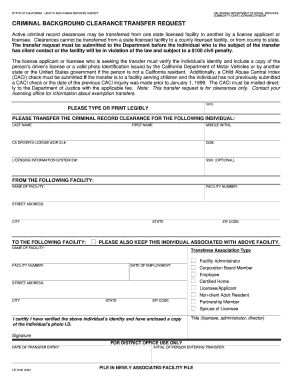 California Criminal Background Clearance Transfer Request