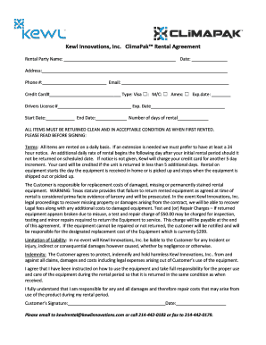 ClimaPak Rental Agreement