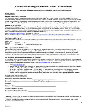 Non-Partners Investigator Financial Interest Disclosure Form