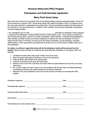 Personal Watercraft Participation and Hold-Harmless Agreement