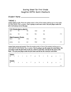First Grade Reading Assessment Scoring Sheet