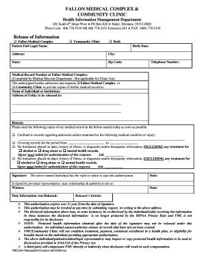 Fallon Medical Complex Release of Information Form