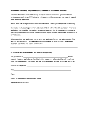 List of countries required to upload government statement by nfp form