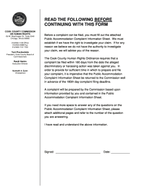 Cook County Public Accommodation Complaint Form