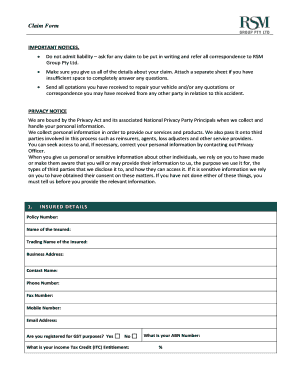 RSM Group Claim Form