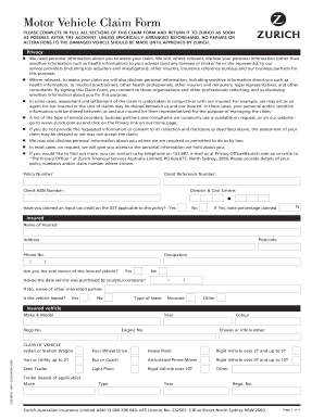 Motor Vehicle Claim Form