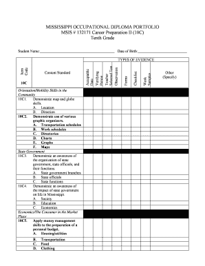 Mississippi Occupational Diploma Portfolio