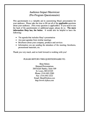 Audience Impact Maximizer Pre-Program Questionnaire