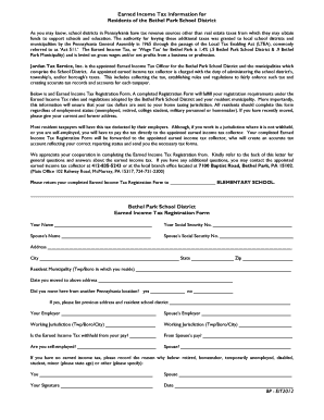 Bethel Park Earned Income Tax Registration Form