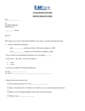 Flexi Deposit Builder Request Form