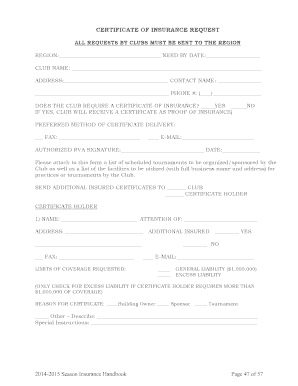 Certificate of Insurance Request
