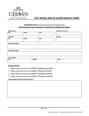 Test appeal and re-score request form - The CELBAN Centre