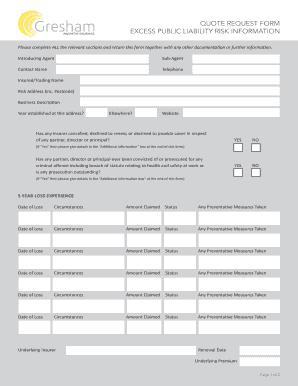 Excess Public Liability Risk Information Form