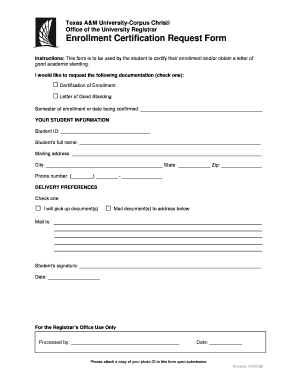 Texas A&M University Enrollment Certification Request Form