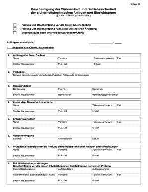 Bescheinigung der Wirksamkeit und Betriebssicherheit