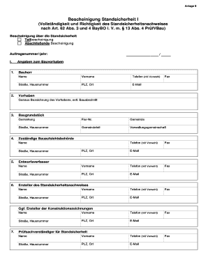 Bescheinigung Standsicherheit