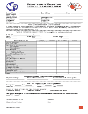 Medical Clearance Form