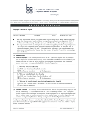 Employee Waiver of Coverage Form