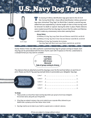 US Military Dog Tag Customization Form