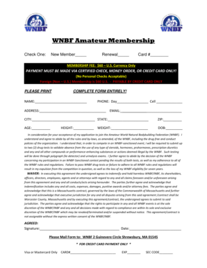 WNBF Amateur Membership Application