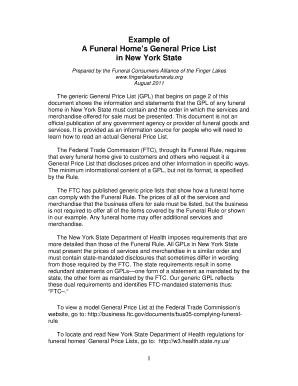 New York State Funeral Home General Price List