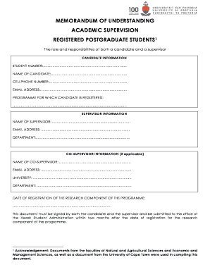 Memorandum of Understanding Academic Supervision