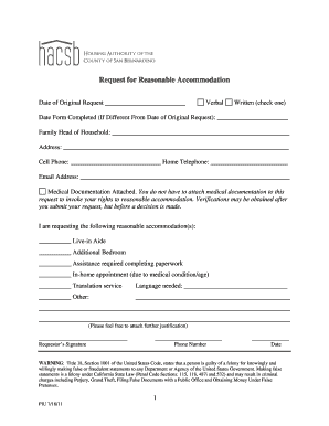 Request for Reasonable Accommodation