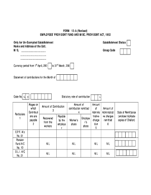 Employees' Provident Fund Contribution Form 12-A