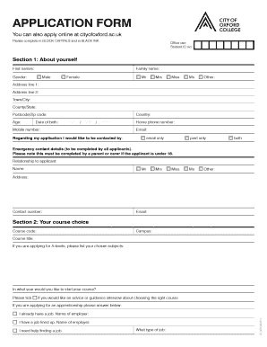City of Oxford College Application Form