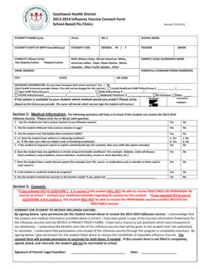 2013-2014 Influenza Vaccine Consent Form