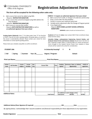 Columbia University Registration Adjustment Form