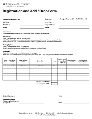 Columbia University Registration and Add Drop Form