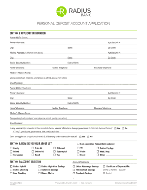 Personal Deposit Account Application