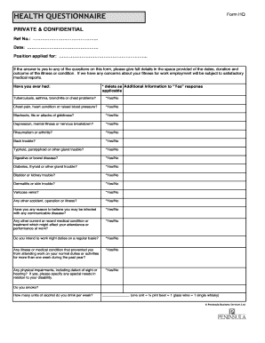 Health Questionnaire Form