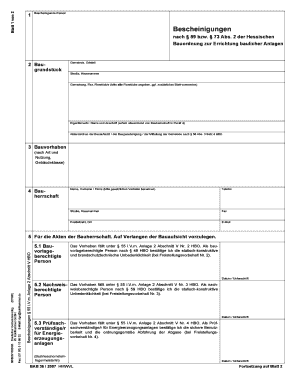 Bescheinigungen nach § 59 bzw. § 73 Abs. 2 der Hessischen Bauordnung