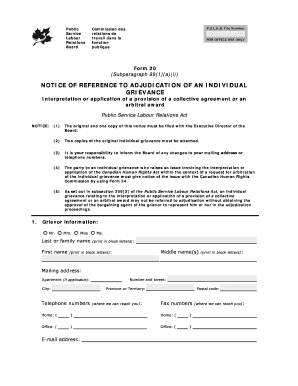 Notice of Reference to Adjudication of an Individual Grievance