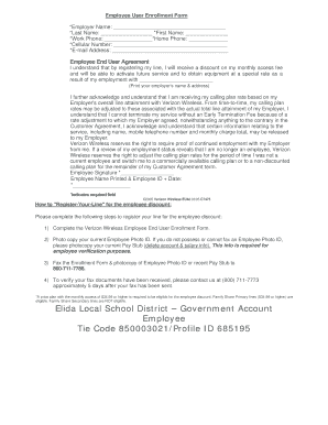Verizon Wireless Employee End User Enrollment Form